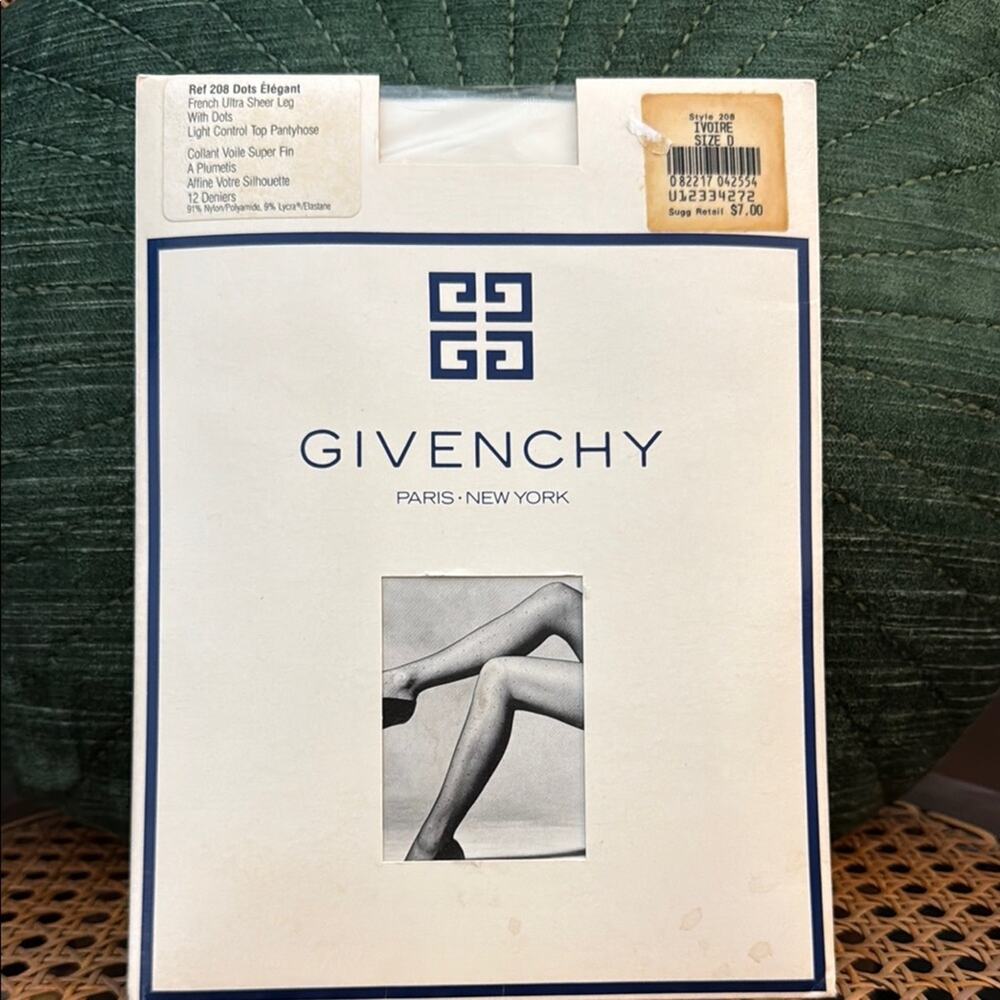 NIP Vintage 80s/90s Givenchy Ivory Dot French Ultra Sheer Control Top Pantyhose